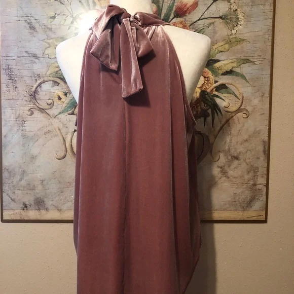 NWT Sz L Gibson X Glam The Motherchic Pink Velvet Halter Tie Top - Picture 8 of 11